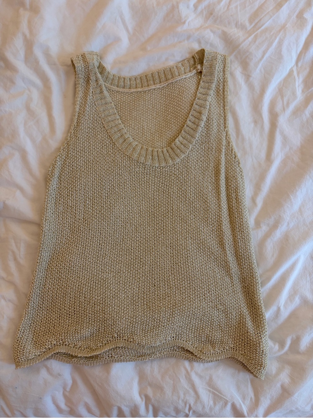 Soft Knit Sleeveless Tank Top in Light Beige With Gold Shimmer